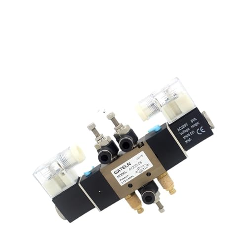 4V220-08 Luftpneumatisches Magnetventil 5-Wege 2-Position 1/4 Zoll Aluminiumlegierung Intern DC12V(With 12mm fittings-01) von BQSLUMLZU