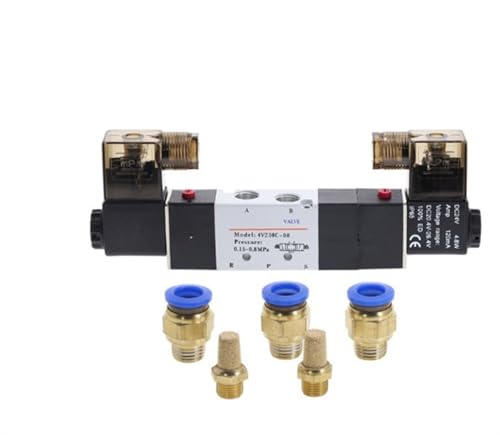 4V230-08C 5-Wege-3-Positionen-Pneumatisches Magnetventil 1/4 Zoll DC12V DC24V AC110V AC220V mit Armaturenanschluss 4 6 8 10 12 mm(10mm connector,12V) von BQSLUMLZU