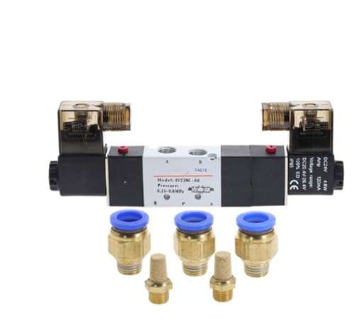 4V230-08C 5-Wege-3-Positionen-Pneumatisches Magnetventil 1/4 Zoll DC12V DC24V AC110V AC220V mit Armaturenanschluss 4 6 8 10 12 mm(12mm connector,12V) von BQSLUMLZU