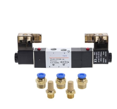 4V230-08C 5-Wege-3-Positionen-Pneumatisches Magnetventil 1/4 Zoll DC12V DC24V AC110V AC220V mit Armaturenanschluss 4 6 8 10 12 mm(4mm connector,110 Volt) von BQSLUMLZU