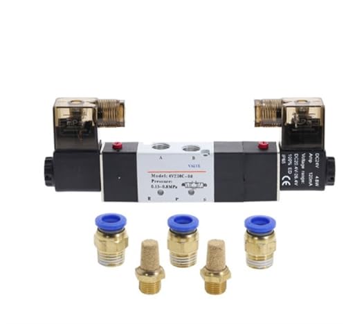 4V230-08C 5-Wege-3-Positionen-Pneumatisches Magnetventil 1/4 Zoll DC12V DC24V AC110V AC220V mit Armaturenanschluss 4 6 8 10 12 mm(8mm connector,24V) von BQSLUMLZU