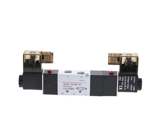 4V230-08C 5-Wege-3-Positionen-Pneumatisches Magnetventil 1/4 Zoll DC12V DC24V AC110V AC220V mit Armaturenanschluss 4 6 8 10 12 mm(Transparent,12V) von BQSLUMLZU