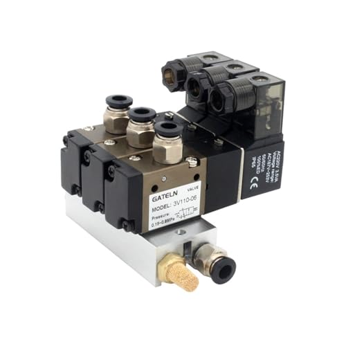 BQSLUMLZU 3V110-06-NO Normalerweise offener Magnetventil-Stationsblock mit Schalldämpferzubehör Basisverteiler DC12v DC24v AC110v AC220v 3 Anschlüsse(AC220V 4mm Fittings) von BQSLUMLZU