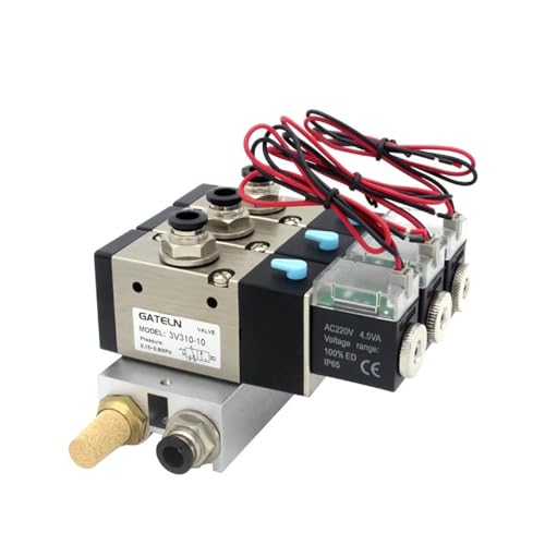BQSLUMLZU 3V310-10-NC Normalerweise geschlossener Magnetventil-Stationsblock mit Schalldämpferzubehör Basisverteiler DC12v DC24v AC110v AC220v 3 Anschlüsse(DC24V 6mm Fittings) von BQSLUMLZU