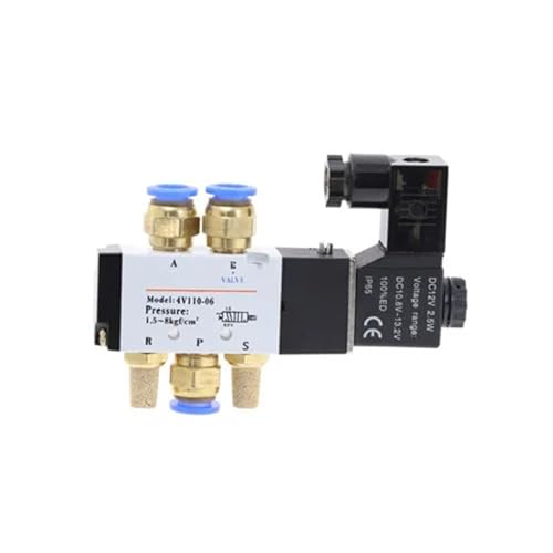 BQSLUMLZU 4V110-06 5-Wege-2-Positionen-1/8-Zoll-Pneumatik-Magnetventil DC 24 V DC 12 V AC 110 V AC220 V mit 4 mm, 6 mm, 8 mm Anschluss(With-8mm-Fitting,DC24V) von BQSLUMLZU