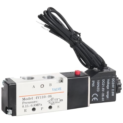 BQSLUMLZU 4V110-06 5-Wege-2-Positionen-Pneumatik-Magnetventil 1/8 Zoll DC 24 V DC 12 V AC 110 V AC220 V mit 4 mm 6 mm 8 mm Anschluss(DC24V) von BQSLUMLZU