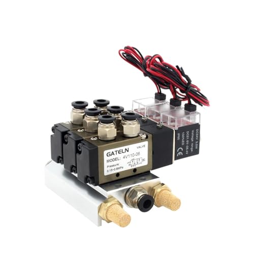 BQSLUMLZU 4V110-06 DC24V 12V AC220V AC110V 2-Positionen-5-Wege-Vierpositionen-Magnetventil Aluminiumsockel Zubehör Schalldämpfersatz 3 Positionen(AC110V 4mm Fittings) von BQSLUMLZU