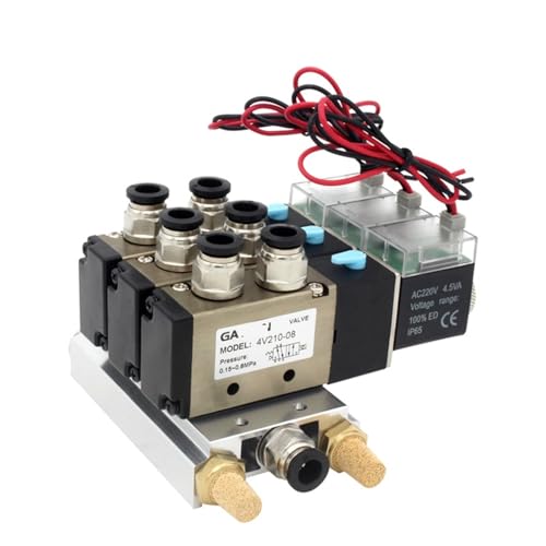 BQSLUMLZU 4V210-08 DC24V 12V AC220V AC110V 2 Positionen 5 Wege Vierfach-Magnetventil Aluminium Basis Fitting Schalldämpfer Set 3 4 5 6 Stationen 1St(DC12V 10mm Fittings) von BQSLUMLZU