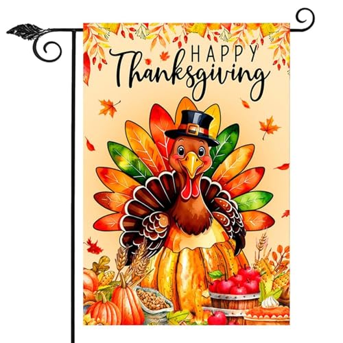 Gartenflagge Herbst Thanksgiving Ahornblatt Kürbis Türkei Gartenflagge 35,6 x 45,7 cm doppelseitige Außendekoration für Herbst Hof Außendekoration (Fahnenmast nicht im Lieferumfang enthalten) von BQZQPAMZ