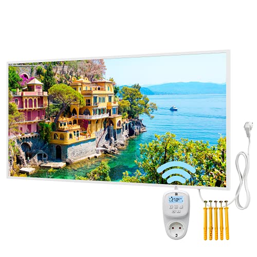 BR Bringer Bild Infrarotheizung mit Rahmen - Bildheizung mit UV Druck - 120x60x1,8cm - Portofino, Italien von BR Bringer