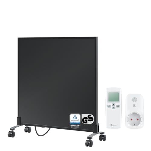 BR Bringer Infrarotheizung Standgerät - 300 Watt - Energiesparend - Mobile Elektroheizung mit Standfüßen auf Rollen, Smart Thermostat und Fernbedienung - 5 Jahre Garantie, TÜV (schwarz) von BR Bringer