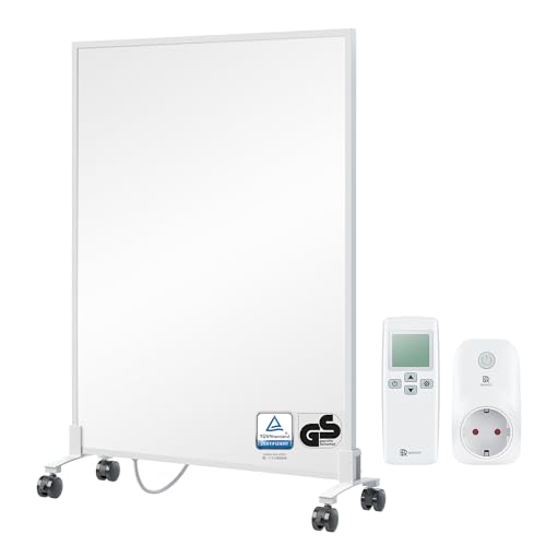 BR Bringer Infrarotheizung Standgerät - 450 Watt - Energiesparend - Mobile Elektroheizung mit Standfüßen auf Rollen, Smart Thermostat und Fernbedienung - 5 Jahre Garantie, TÜV (weiß) von BR Bringer