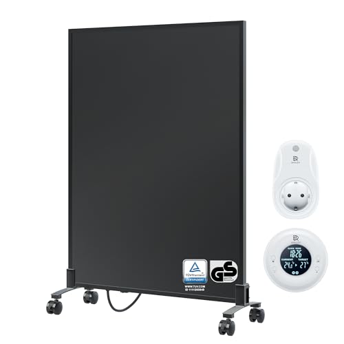 BR Bringer Infrarotheizung Standgerät - 450 Watt - Energiesparend - Mobile Elektroheizung mit Standfüßen auf Rollen, Thermostat und Fernbedienung - 5 Jahre Garantie, TÜV (schwarz) von BR Bringer