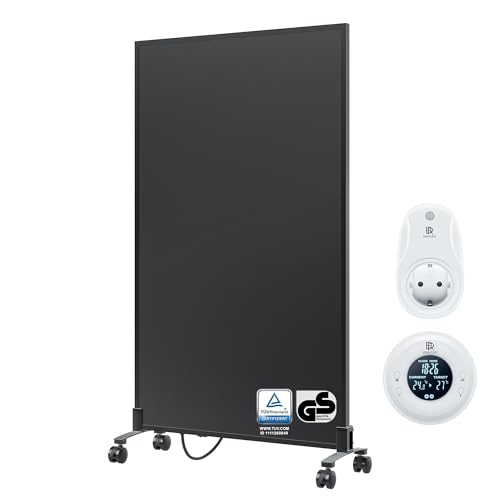 BR Bringer Infrarotheizung Standgerät - 700 Watt - Energiesparend - Mobile Elektroheizung mit Standfüßen auf Rollen, Thermostat und Fernbedienung - 5 Jahre Garantie, TÜV (schwarz) von BR Bringer
