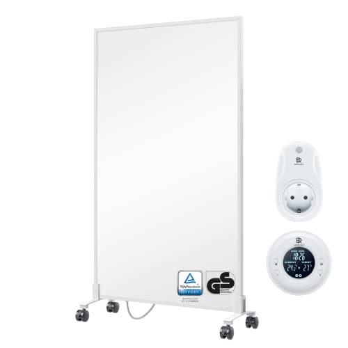 BR Bringer Infrarotheizung Standgerät - 800 Watt - Energiesparend - Mobile Elektroheizung mit Standfüßen auf Rollen, Thermostat und Fernbedienung - 5 Jahre Garantie, TÜV (weiß) von BR Bringer