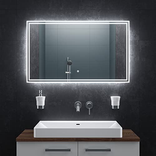 BR Bringer LED Badspiegel - 100x60 cm - Badezimmerspiegel mit Beleuchtung und Anti-Beschlag Funktion - Dimmbar, Energiesparend, 3 Lichtfarben, Touch-Schalter und Speicherfunktion (Modell: BRS107) von BR Bringer