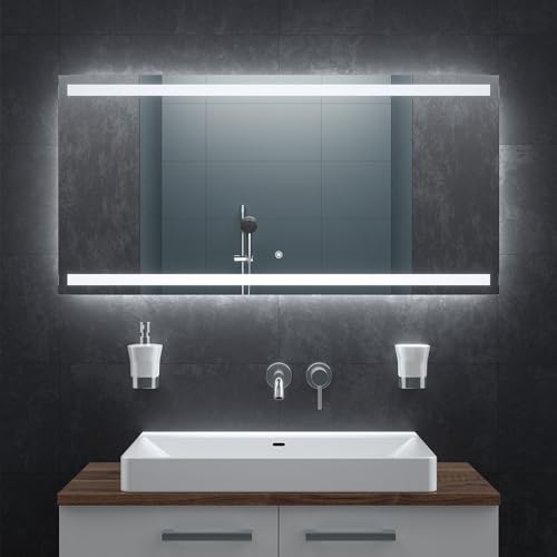 BR Bringer LED Badspiegel - 120x60 cm - Badezimmerspiegel mit Beleuchtung und Anti-Beschlag Funktion - Dimmbar, Energiesparend, 3 Lichtfarben, Touch-Schalter und Speicherfunktion (Modell: BRS106) von BR Bringer