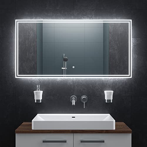 BR Bringer LED Badspiegel - 120x60 cm - Badezimmerspiegel mit Beleuchtung und Anti-Beschlag Funktion - Dimmbar, Energiesparend, 3 Lichtfarben, Touch-Schalter und Speicherfunktion von BR Bringer