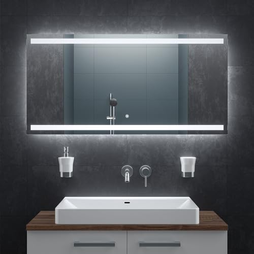 BR Bringer LED Badspiegel - 120x60 cm - Badezimmerspiegel mit Beleuchtung und Anti-Beschlag Funktion - Dimmbar, Energiesparend, 3 Lichtfarben, Touch-Schalter und Speicherfunktion von BR Bringer