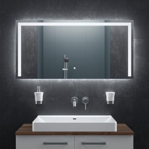 BR Bringer LED Badspiegel - 120x60 cm - Badezimmerspiegel mit Beleuchtung und Anti-Beschlag Funktion - Dimmbar, Energiesparend, 3 Lichtfarben, Touch-Schalter und Speicherfunktion von BR Bringer