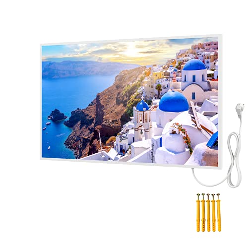 BR Bringer Bild Infrarotheizung mit Rahmen - Bildheizung mit UV Druck - 100x60x1,8cm - Santorini, Griechenland von BR Bringer