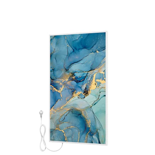 BR Bringer Bild Infrarotheizung mit Rahmen - Bildheizung mit UV Druck - 60x100x1,8cm - Fluid Art Marmor Optik, blau von BR Bringer