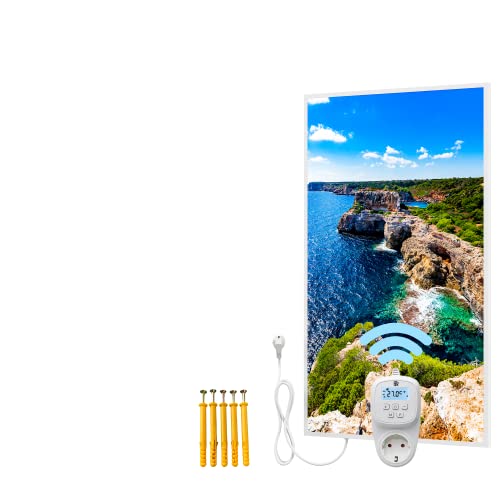 BR Bringer Bild Infrarotheizung mit Rahmen - Bildheizung mit UV Druck - 60x100x1,8cm - Inselküste, Mallorca von BR Bringer