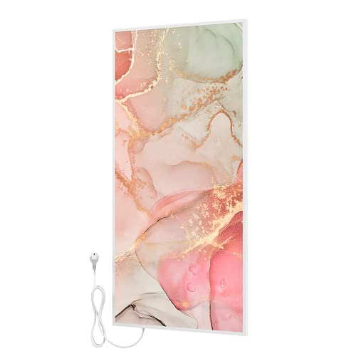 BR Bringer Bild Infrarotheizung mit Rahmen - Bildheizung mit UV Druck - 60x120x1,8cm - Fluid Art Marmor Optik, rosa von BR Bringer