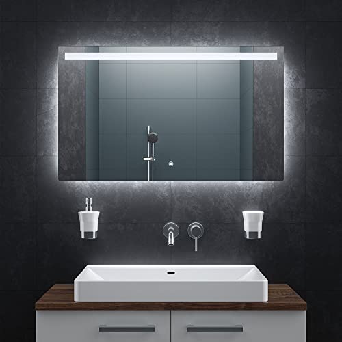BR Bringer LED Badspiegel - 100x60 cm - Badezimmerspiegel mit Beleuchtung und Anti-Beschlag Funktion - Dimmbar, Energiesparend, 3 Lichtfarben, Touch-Schalter und Speicherfunktion von BR Bringer