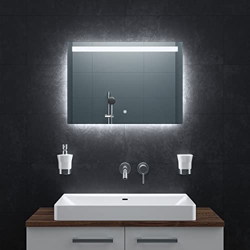BR Bringer LED Badspiegel - 70x50 cm - Badezimmerspiegel mit Beleuchtung und Anti-Beschlag Funktion - Dimmbar, Energiesparend, 3 Lichtfarben, Touch-Schalter und Speicherfunktion von BR Bringer