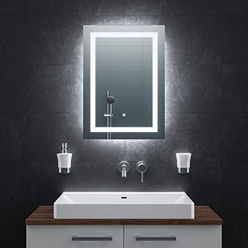 BR Bringer LED Badspiegel - 50x70 cm - Badezimmerspiegel mit Beleuchtung und Anti-Beschlag Funktion - Dimmbar, Energiesparend, 3 Lichtfarben, Touch-Schalter und Speicherfunktion (Modell: BRS102) von BR Bringer