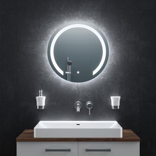 Bringer LED Badspiegel Rund - 60cm Durchmesser - Badezimmerspiegel mit Beleuchtung und Anti-Beschlag Funktion - Dimmbar, Energiesparend, 3 Lichtfarben, Touch-Schalter und Speicherfunktion von BR Bringer