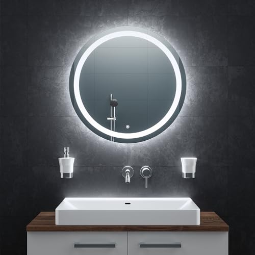 BR Bringer LED Badspiegel Rund - 70cm - Badezimmerspiegel mit Beleuchtung und Anti-Beschlag Funktion - Dimmbar, Energiesparend, 3 Lichtfarben, Touch-Schalter und Speicherfunktion (Modell: BRRS203) von BR Bringer