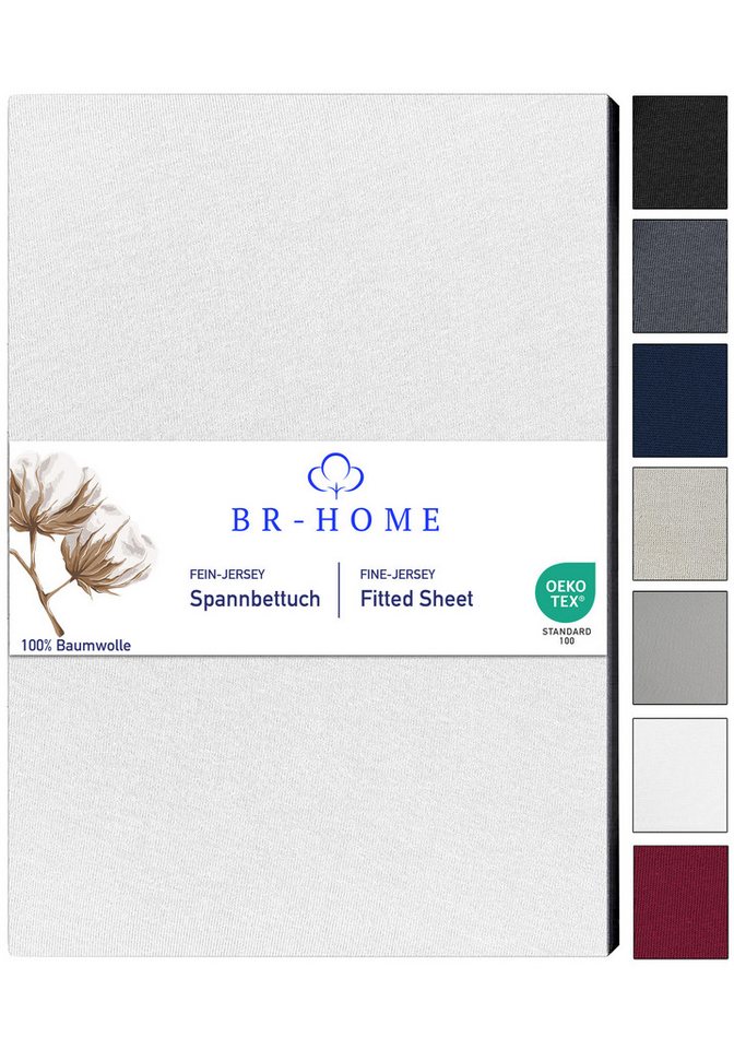 BR-Home Spannbettlaken bis zu 25cm, 100% Baumwolle Jersey Bettlaken, Spannbetttuch 145 g/m², Gummizug: rundum, (1 Stück), Rundumgummi, Atmungsaktiv von BR-Home
