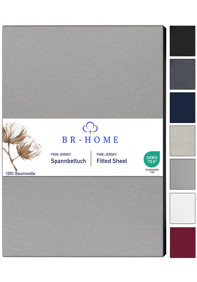 BR-Home Spannbettlaken bis zu 25cm, 100% Baumwolle Jersey Bettlaken, Spannbetttuch 145 g/m², Gummizug: rundum, (1 Stück), Rundumgummi, Atmungsaktiv von BR-Home