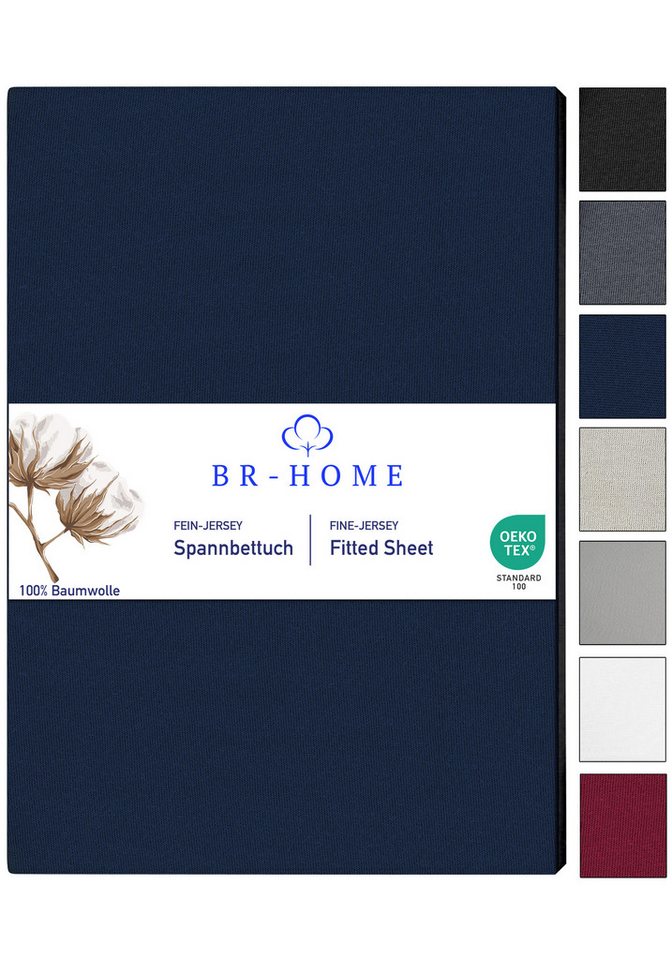 BR-Home Spannbettlaken bis zu 25cm, 100% Baumwolle Jersey Bettlaken, Spannbetttuch 145 g/m², Gummizug: rundum, (1 Stück), Rundumgummi, Atmungsaktiv von BR-Home
