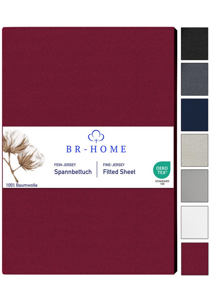 BR-Home Spannbettlaken bis zu 25cm, 100% Baumwolle Jersey Bettlaken, Spannbetttuch 145 g/m², Gummizug: rundum, (1 Stück), Rundumgummi, Atmungsaktiv von BR-Home