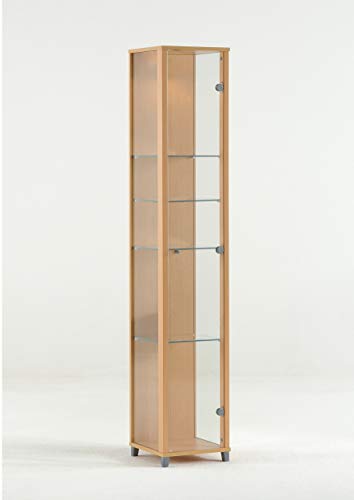 BR-Wohndesign Glasvitrine 172x32x33 cm in Buche mit 4 Glasböden, perfekt für Sammler von BR-Wohndesign
