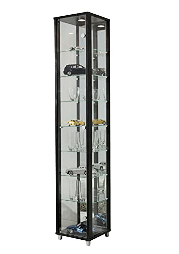 Glasvitrine Sammlervitrine Vitrine Standvitrine mit LED und 7 Glasböden höhenverstellbar ESG Glas in Schwarz Dekor 172x32x33 cm von BR-Wohndesign