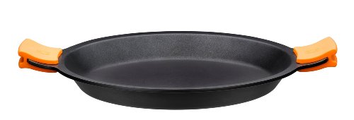 BRA Efficient Paella-Pfanne, Aluminiumguss mit Antihaftbeschichtung Teflon Platinum Plus, Silikongriffe 36 cm Schwarz von BRA