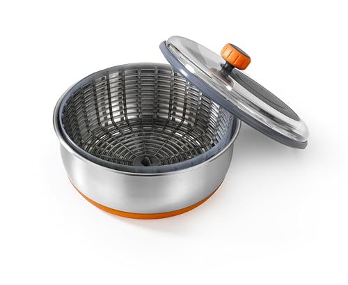 BRA Efficient Salatschleuder, Edelstahl 18/10 mit rutschfester Silikonbasis, Fassungsvermögen 4 l, geeignet als Servierschüssel von BRA