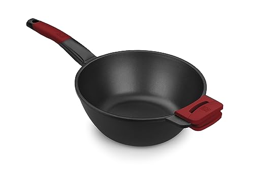 BRA Premiere Wok, Aluminiumguss, dreischichtig mit verstärkter Antihaftbeschichtung ohne PFOA, für alle Herdarten einschließlich Induktion geeignet, Durchmesser 28 cm, Rot von BRA