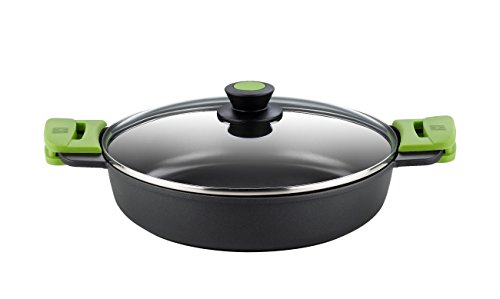 BRA Prior Niedrige Kasserolle mit Glasdeckel und Silikongriffen Ohne Zubehör, Aluminium, schwarz, 24 cm, 4 von BRA