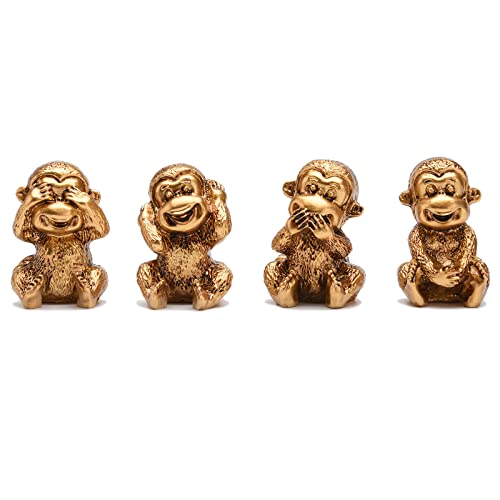 BRABUD Fengshui Figuren aus Kunstharz, See no Evil Hear No Evil Speak No Evil Do No Evil Monkey Set mit 4 Stück Home Office Desk Decor Statue Collection Gold TQGJBS284 von BRABUD