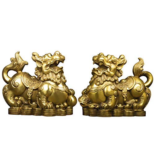 BRABUD Handgefertigte Messing Feng Shui Pi Yao/Pi Xiu für Reichtum Glück Figur Sammlerstück Home Decor Set von 2 von BRABUD