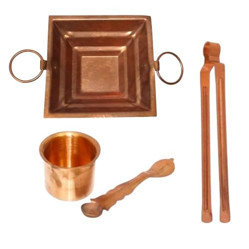 BRACOP® Kupfertopf mit Havan Kund Chimta Tong indisches Pooja-Zubehör Havan Samagri handgefertigter Havan Kund-Kuhmist für Diwali Pooja Hawan Tempeldekoration Havan Kit Diwali-Geschenke von BRACOP