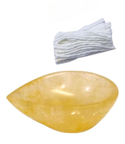 BRACOP® Öllampe Kristallstein Diya 50 Stück Baumwolldochte gratis Schreibtischlampe indisches religiöses Objekt Heimtempel-Dekor handgeschnitzte Diya aus gelbem Aventurinstein Öllampe Pooja Samagri von BRACOP