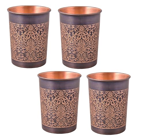 BRACOP® Wassergläser Trinkflasche Serviergeschirr aus reinem Kupfer Ayurveda-Wasserbecher geprägtes Glas 4-teiliges Moscow-Mule-Becher-Set für Saft Kupfer-Trinkgeschirr von BRACOP
