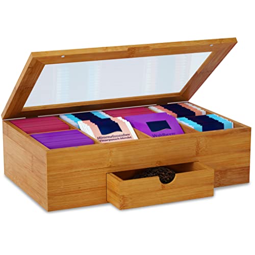 Brandalo Premium Teebox aus Bambus I Aufbewahrungsbox mit Deckel für Tee I Holz Organizer als Teekiste und Teekasten I Nachhaltige Aufbewahrung I Küchen Organizer - Tee Aufbewahrung 33 x 20 x 10 cm von BRANDALO