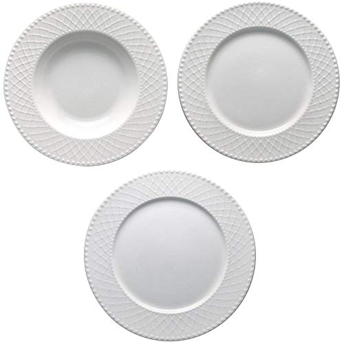 Brandani 53369 Burlesque Tafelset 18 Teller aus weißem Porzellan, Durchmesser des flachen Tellers 27 cm, Durchmesser des Tellers 22 cm, Durchmesser des Untertellers 20,5 cm von BRANDANI
